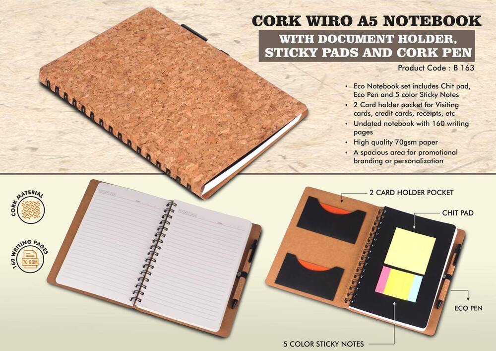 Cork Wiro notebook with Document Holder