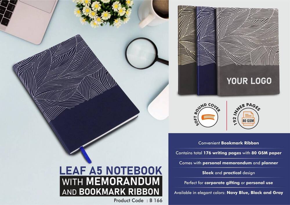 Leaf A5 Notebook with Memorandum and Bookmark Ribbon