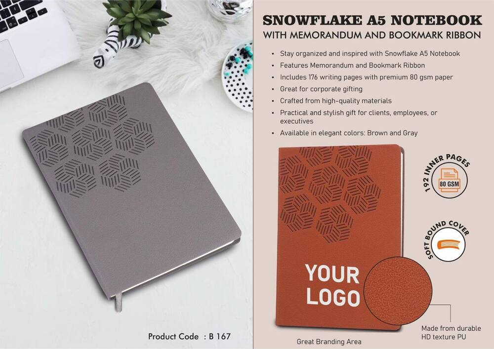 Snowflake A5 Notebook with Memorandum and Bookmark Ribbon