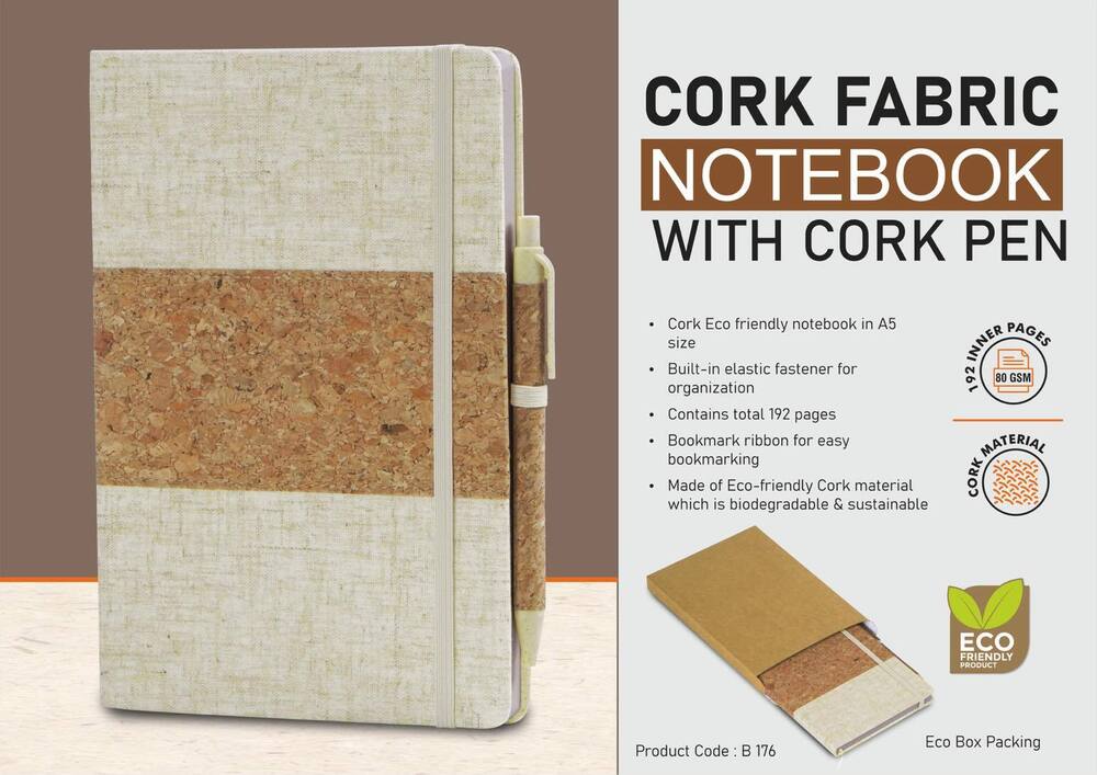 Cork fabric notebook with Cork Pen