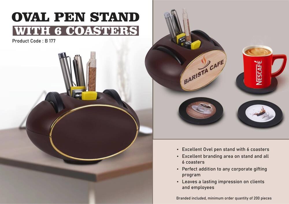 Oval Pen stand with 6 coasters