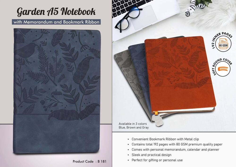 Garden A5 Notebook with Memorandum and Bookmark Ribbon