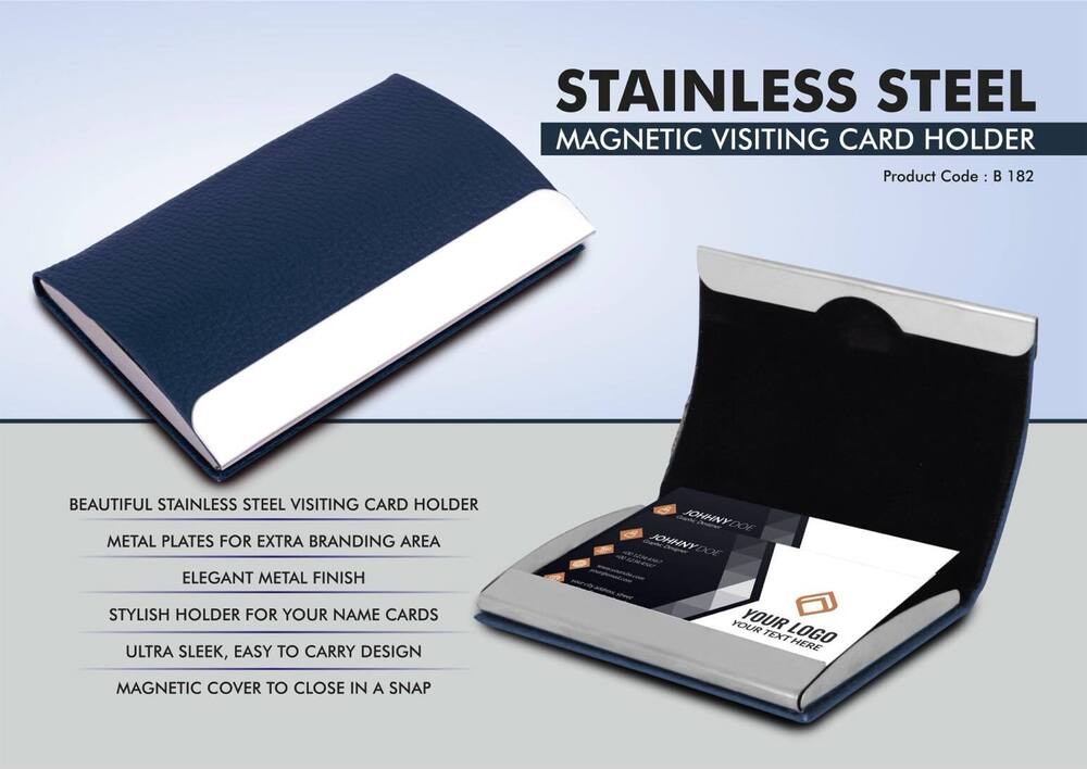 Stainless Steel Magnetic Visiting Card holder- Blue