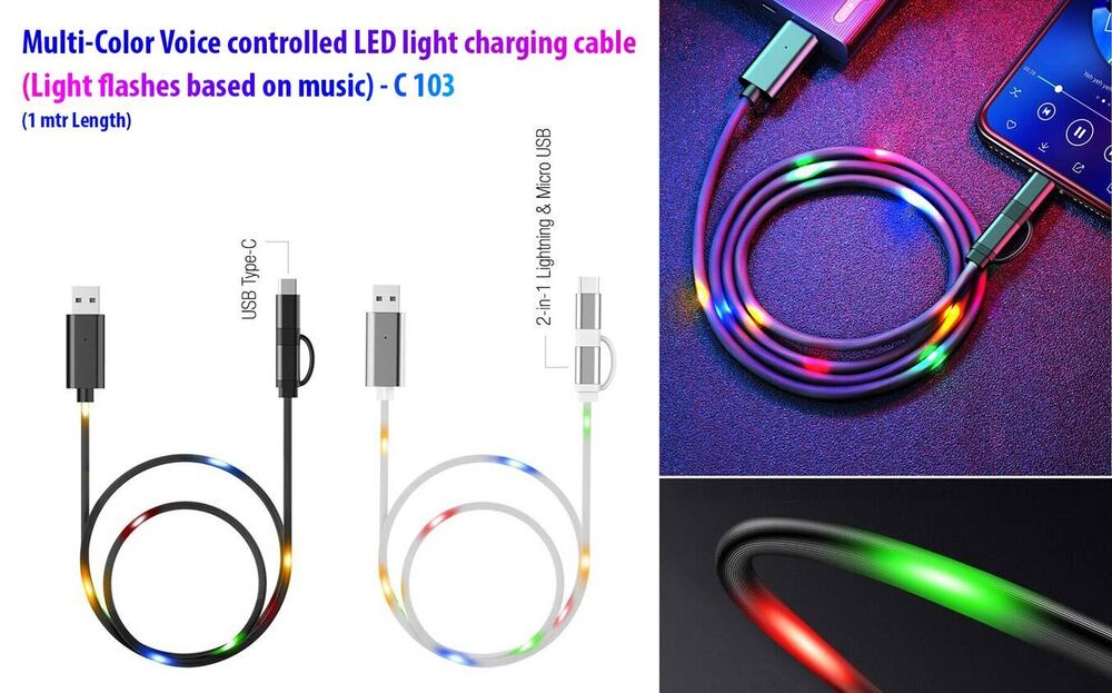 Voice controlled LED light charging cable (Multicolor)