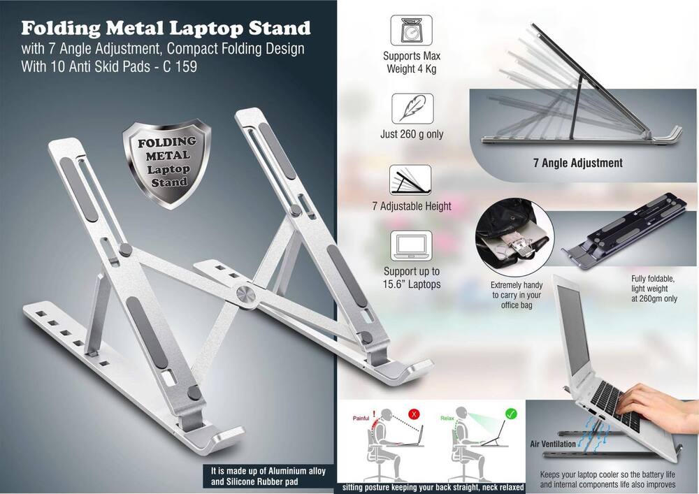 Folding Metal Laptop stand with 7 angle adjustment