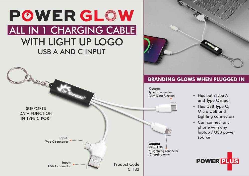 PowerGlow All in 1 Charging cable with light up logo