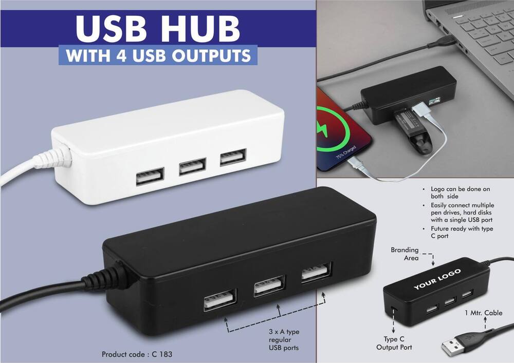 USB hub with 4 USB outputs Type C output port