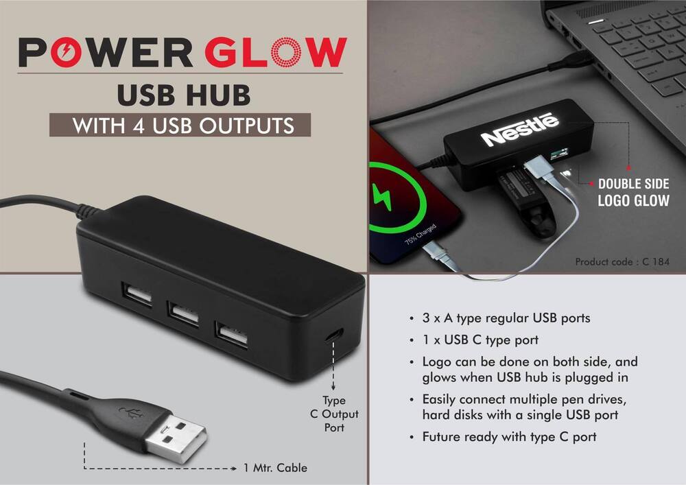 PowerGlow USB hub with 4 USB outputs