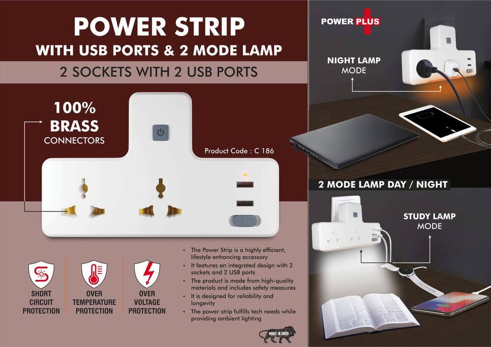 Power Strip with USB ports & Night Lamp