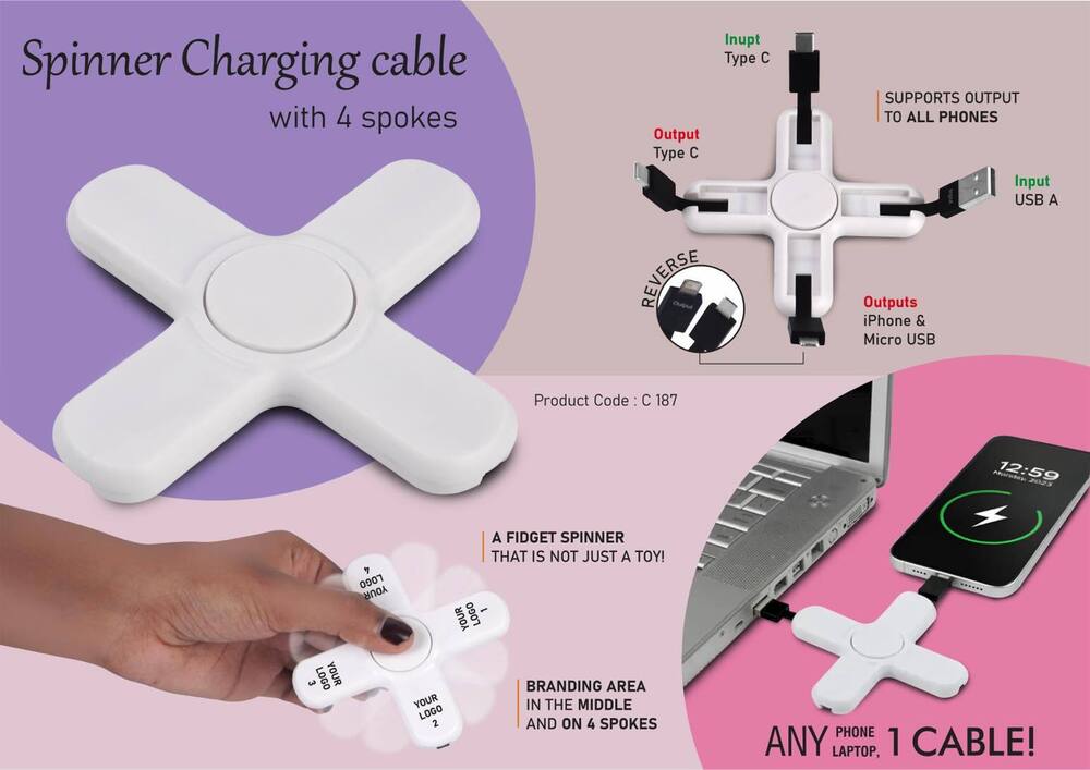 Spinner Charging cable with 4 spokes