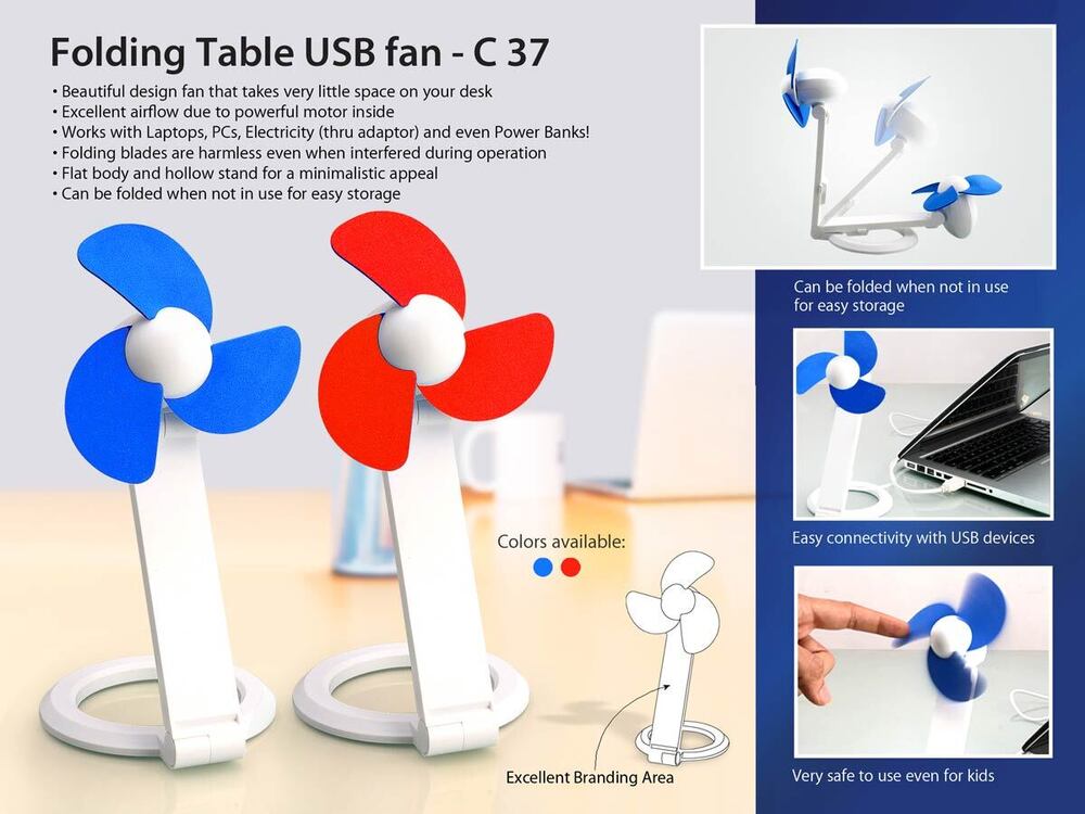 Folding Table USB fan with safety blades and USB cable
