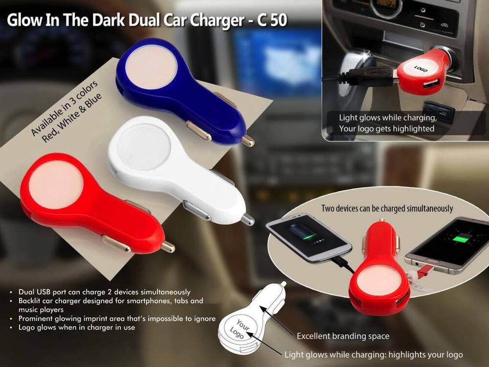 Glow in the dark dual car charger