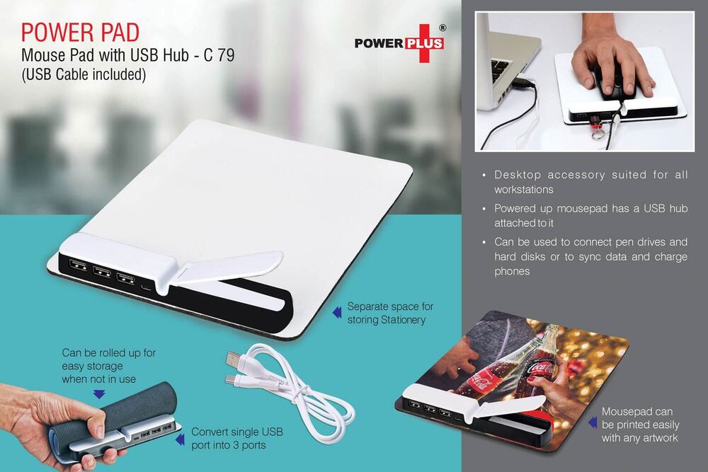 PowerPad Mouse Pad With Usb Hub (USB cable included)
