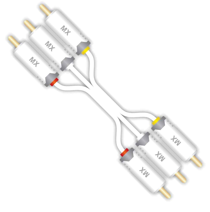 Mx 3 Rca Male To 3 Rca Male Cord   2 Mtr. ( Rca Composite Cable ) - Color: White