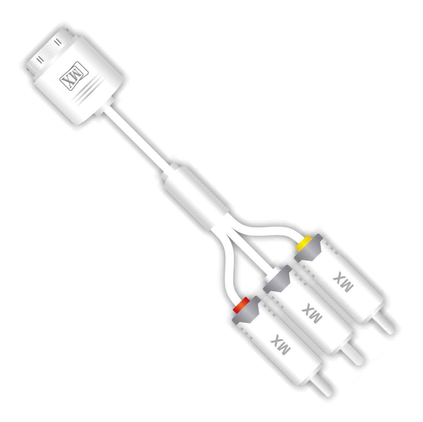 Mx Apple Dock Connector 30 Pin To 3 Rca Male Cable   2 Mtr - Color: White