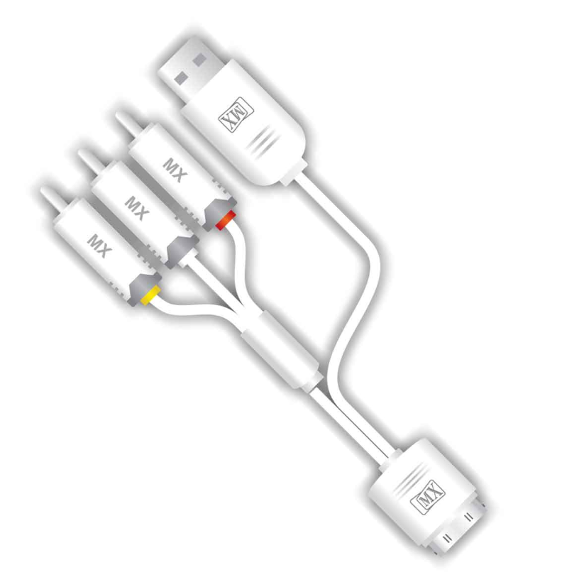 Mx Apple Dock Connector 30 Pin To 3 Rca Male + Usb Type A   Male Cable   2 Mtr - Color: White