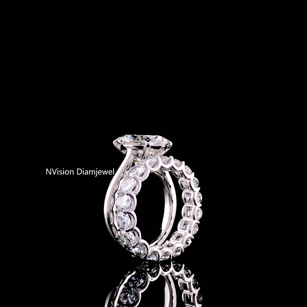 Oval Lab Grown Solitaire Diamond and Oval Diamonds Full Eternity Band Ring