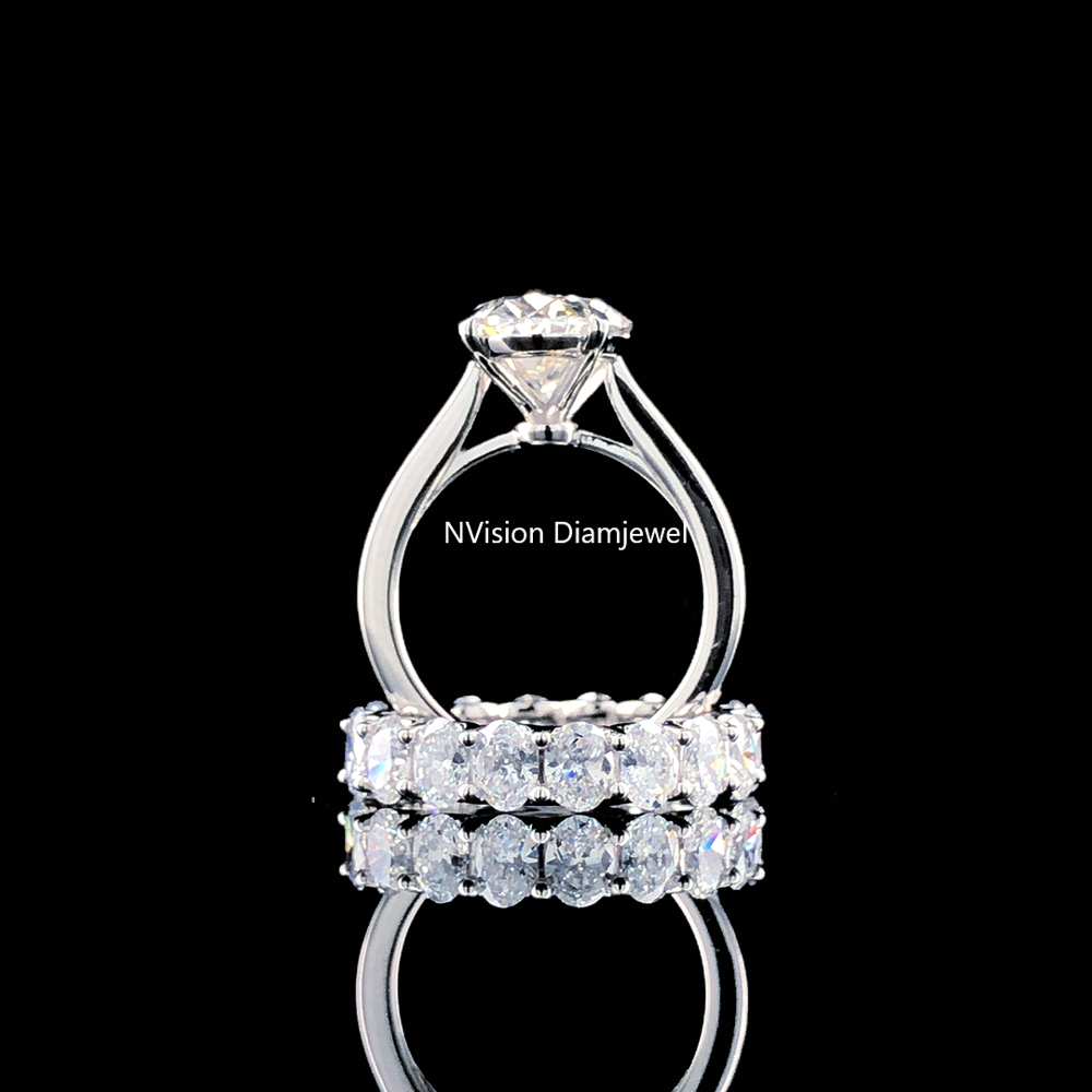 Oval Lab Grown Solitaire Diamond and Oval Diamonds Full Eternity Band Ring