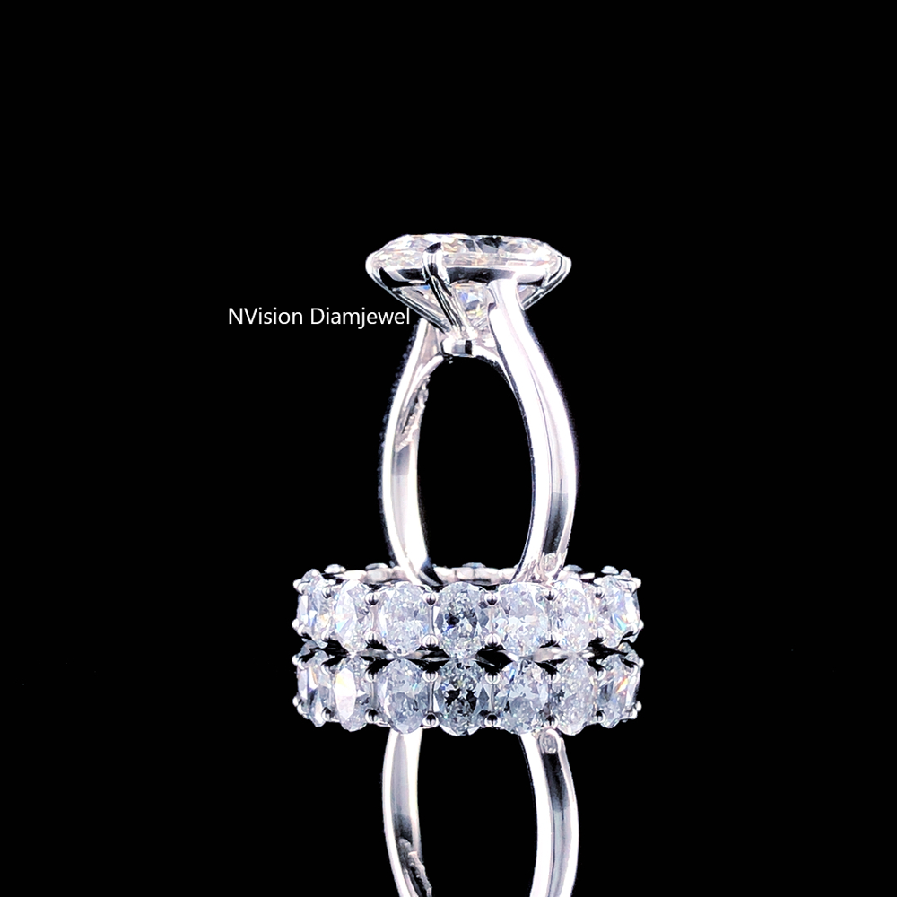 Oval Lab Grown Solitaire Diamond and Oval Diamonds Full Eternity Band Ring