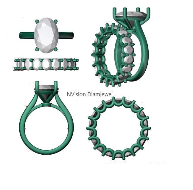 Oval Lab Grown Solitaire Diamond and Oval Diamonds Full Eternity Band Ring