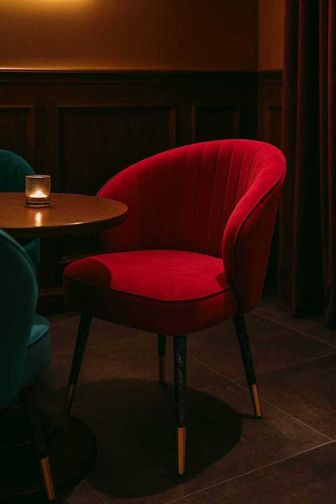 Dining Chair - Wood Frame, Customizable Shape, Vibrant Red Fabric Upholstery | Modern Design, Non-foldable, Ideal For Home & Office Use, Warranty Included