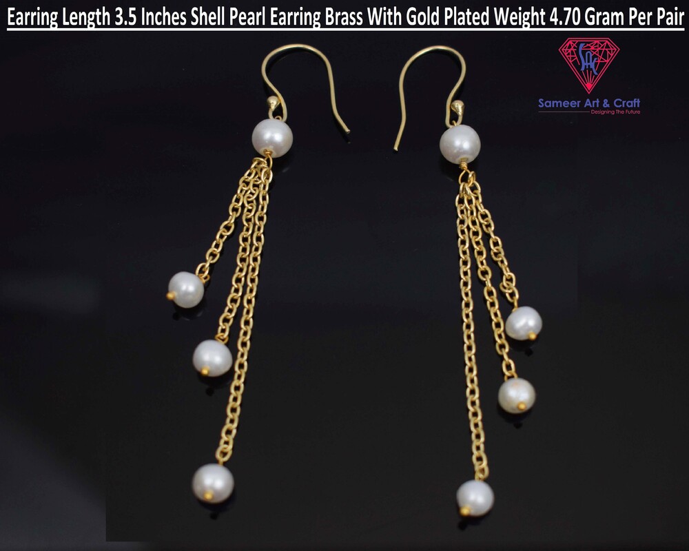 Brass With 18k Gold Plated Natural Shell Pearl Earring