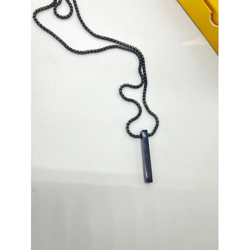 Golden Metal NAME Square Chain Glossy Bar Pendant