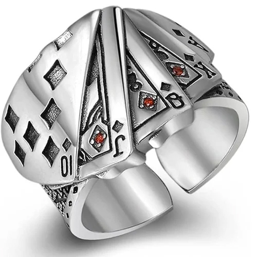 Playing Card Mens Ring - Color: Silver
