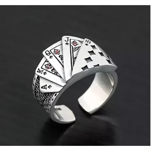 Playing Card Mens Ring - Color: Silver