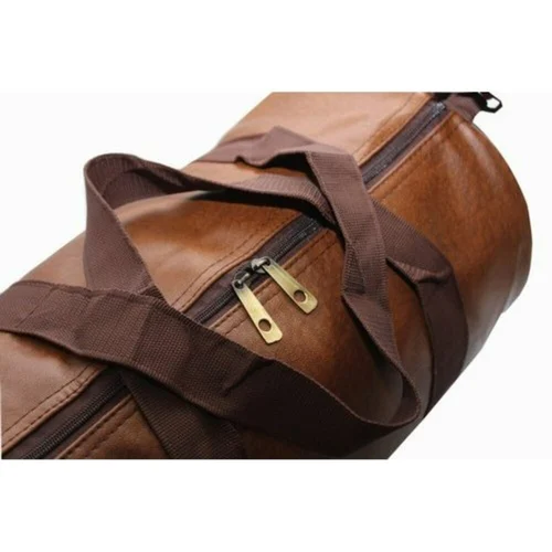 Duffle Gym Bag - Leather, Medium Size | Brown Color, Zip Closure, Dual Handles