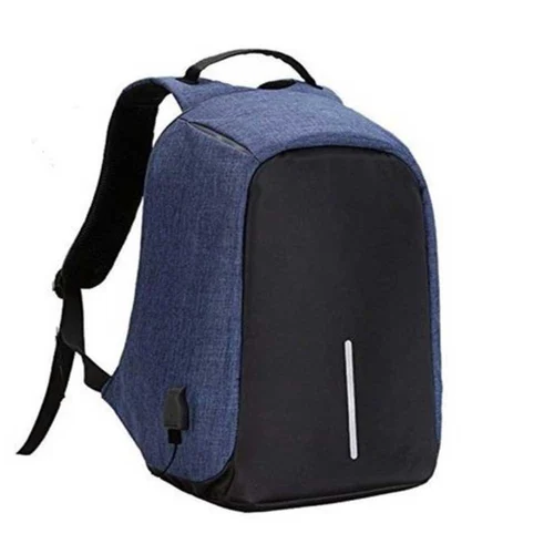 Polyester Plain Anti Theft Backpack - Polyester Material, Medium Size, Blue And Black Color, Adjustable Strap, Zipper Closure, 20kg Capacity | Handles Included