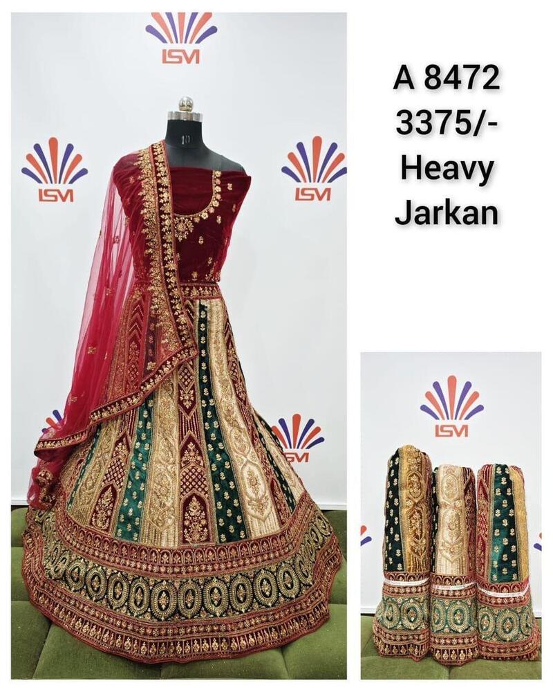 Heavy Jarkan Bridal Velvet Lehenga Choli - Color: Different Available