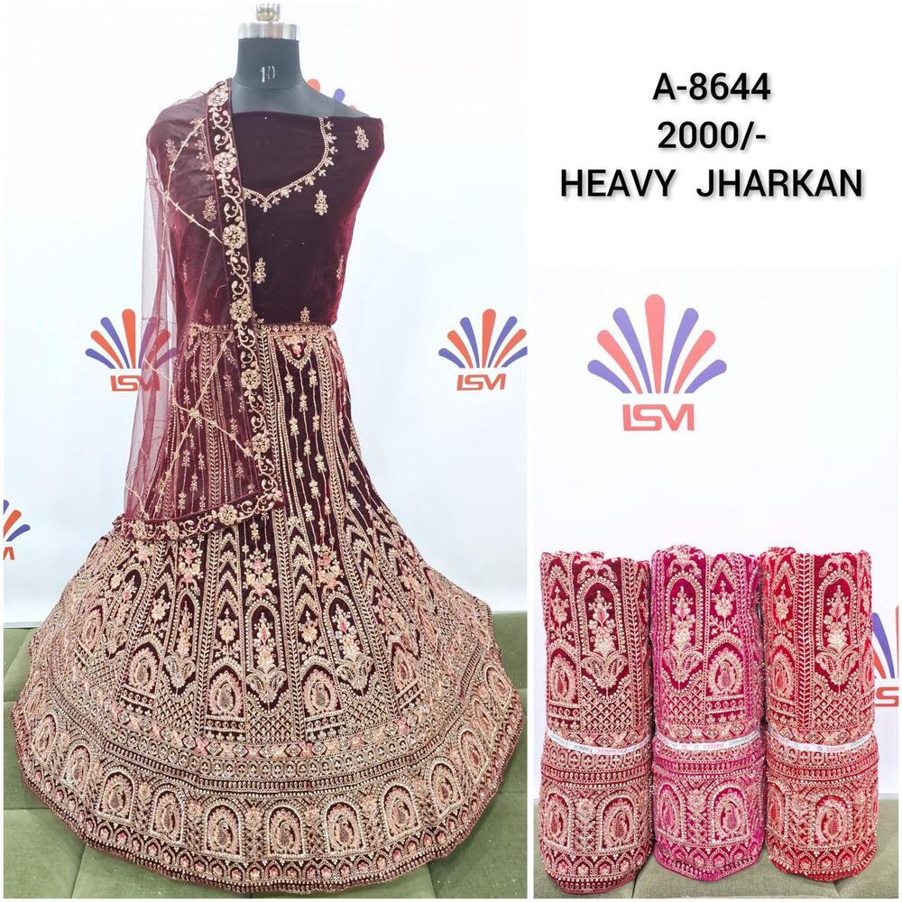 Heavy Jharkan Bridal Velvet Lehenga Choli - Color: Different Available