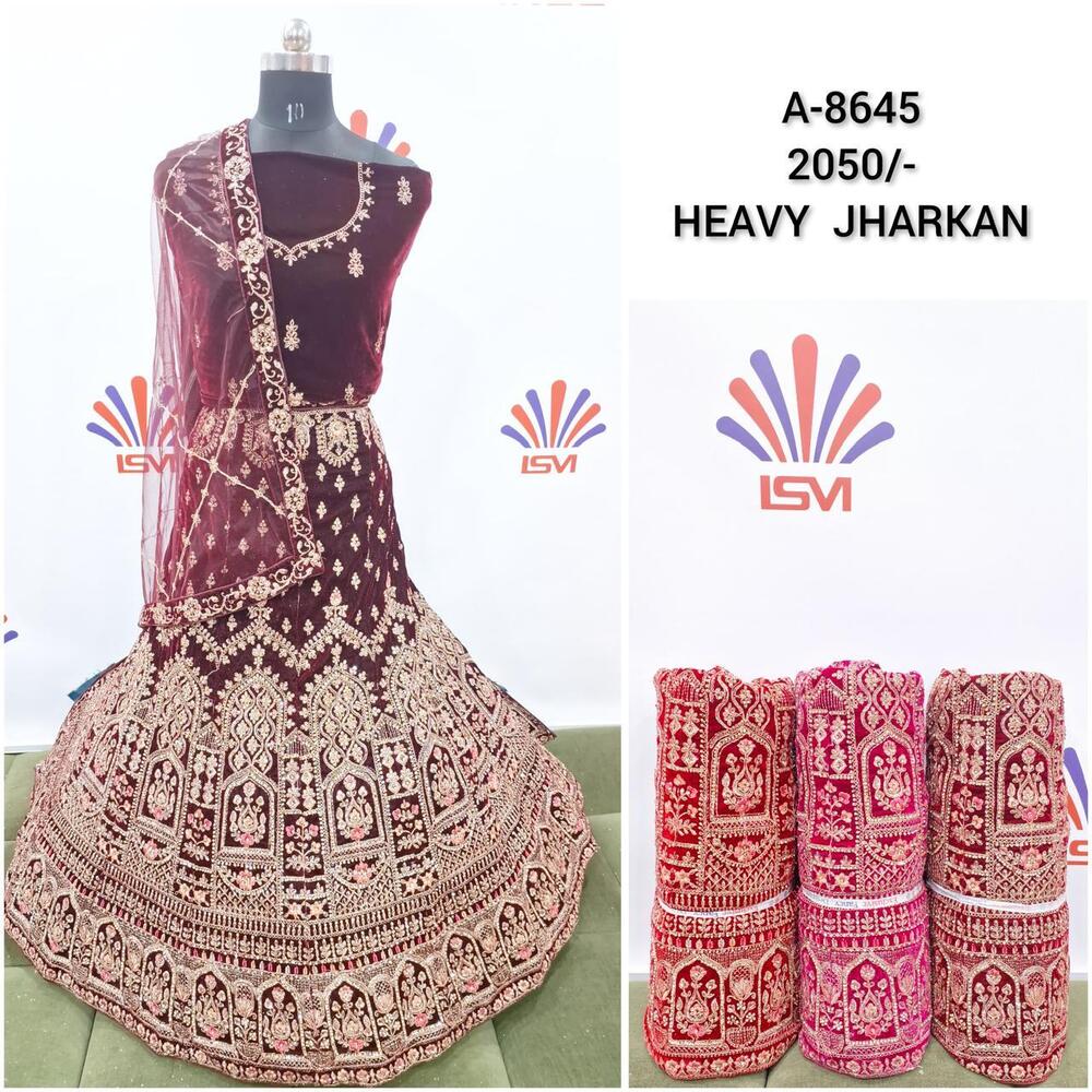Heavy Jharkan Traditional Bridal Velvet Lehenga Choli - Color: Different Available