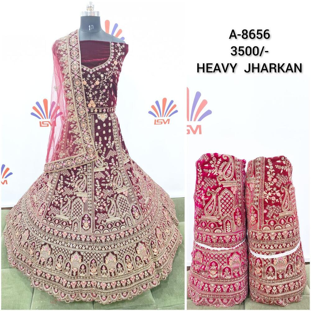 Traditional Bridal Velvet Lehenga Choli With Heavy Jharkan - Color: Different Available