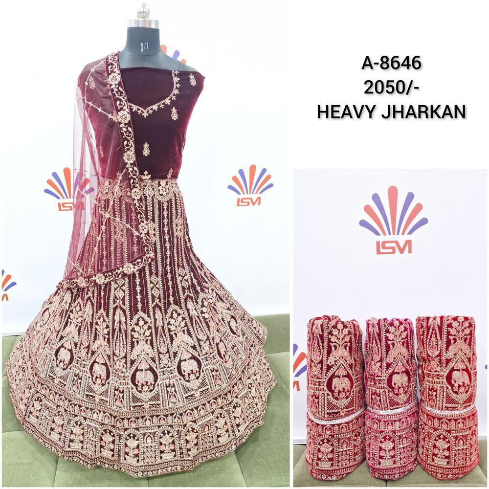 Modern Traditional Bridal Velvet Lehenga Choli - Color: Different Available