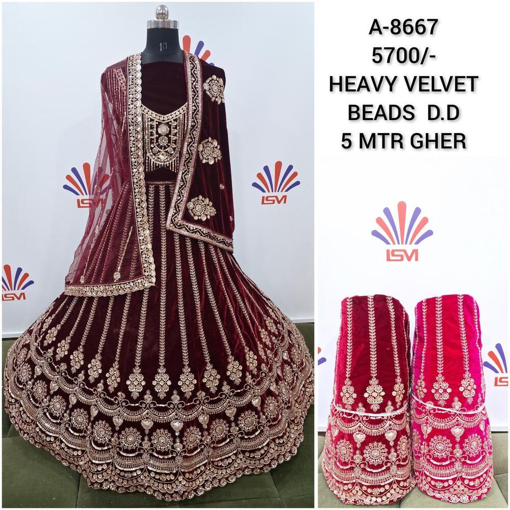 Partywear Bridal Velvet Lehenga Choli - Color: Different Available