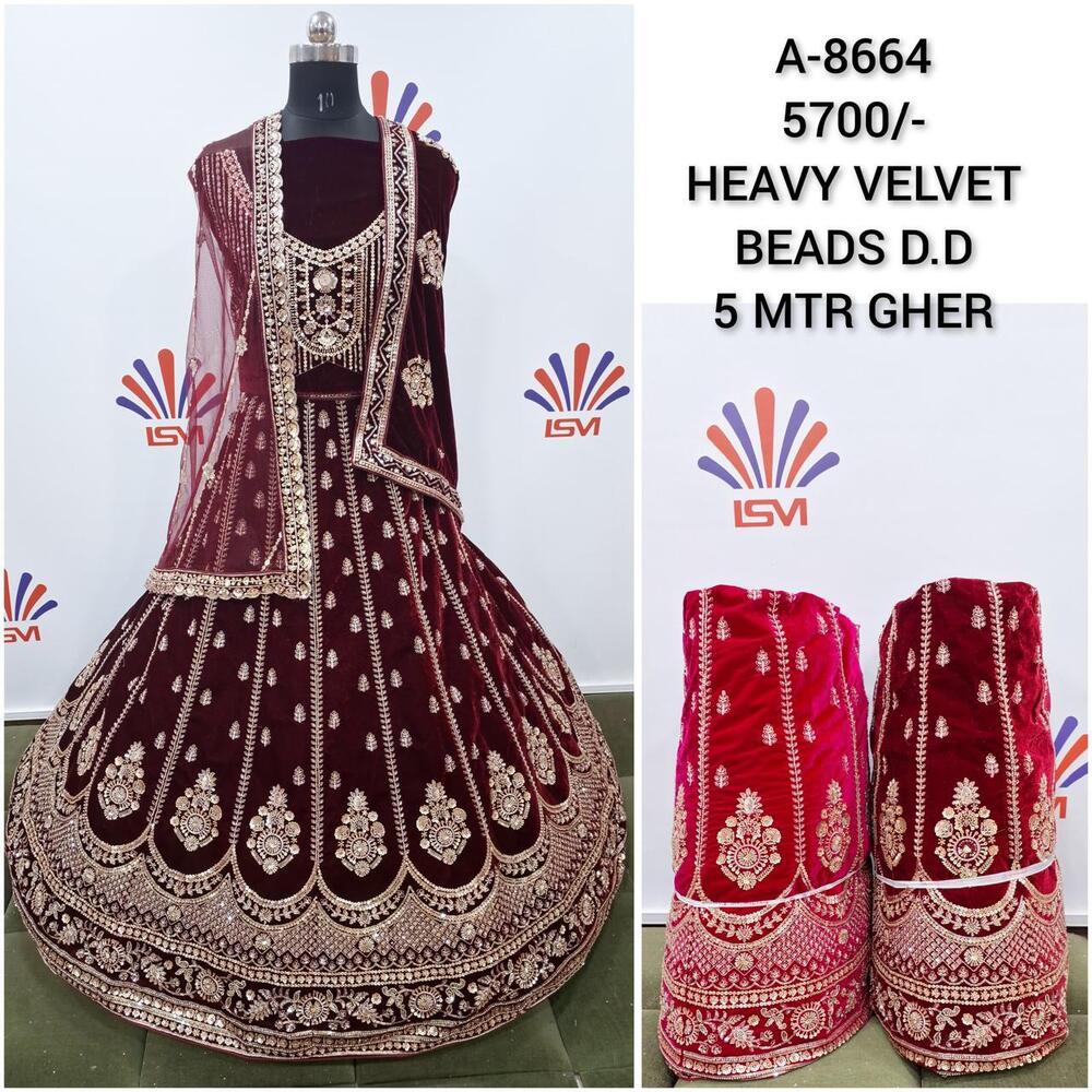 Traditional Bridal Heavy Velvet Beads Lehenga Choli - Color: Different Available