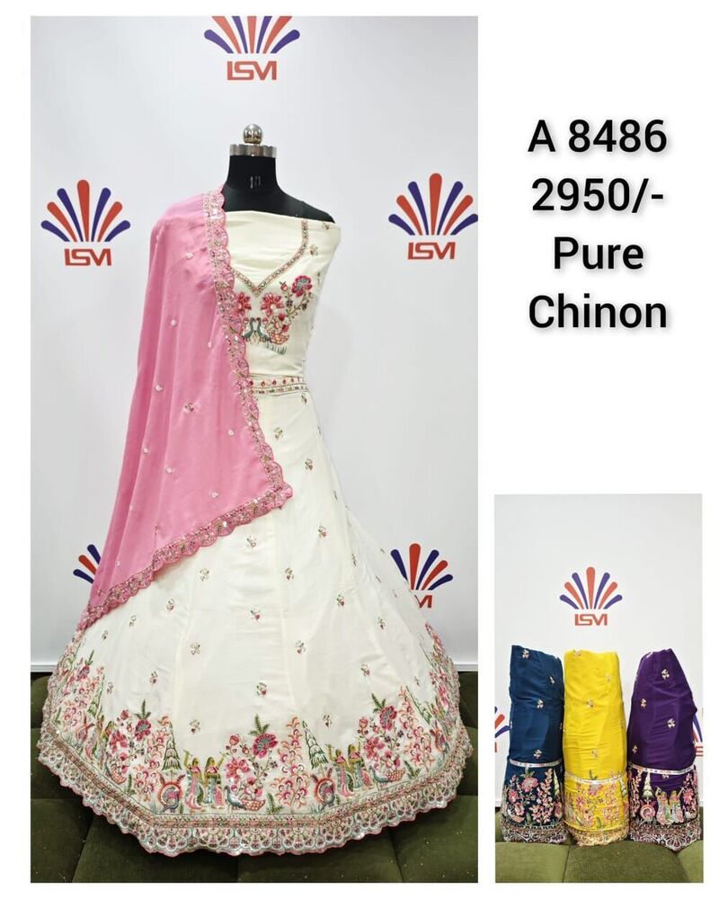 Ladies Pure Chinon Lehenga Choli - Color: Different Available
