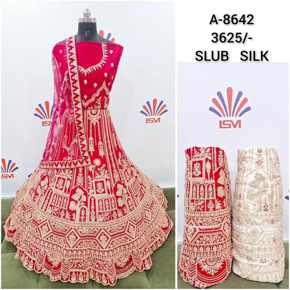 Ladies Red Slub Silk Bridal Lehenga Choli - Color: Different Available