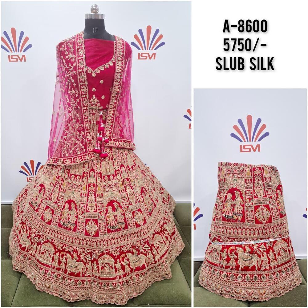 Slub Silk Bridal Lehenga Choli With Beads - Color: Different Available