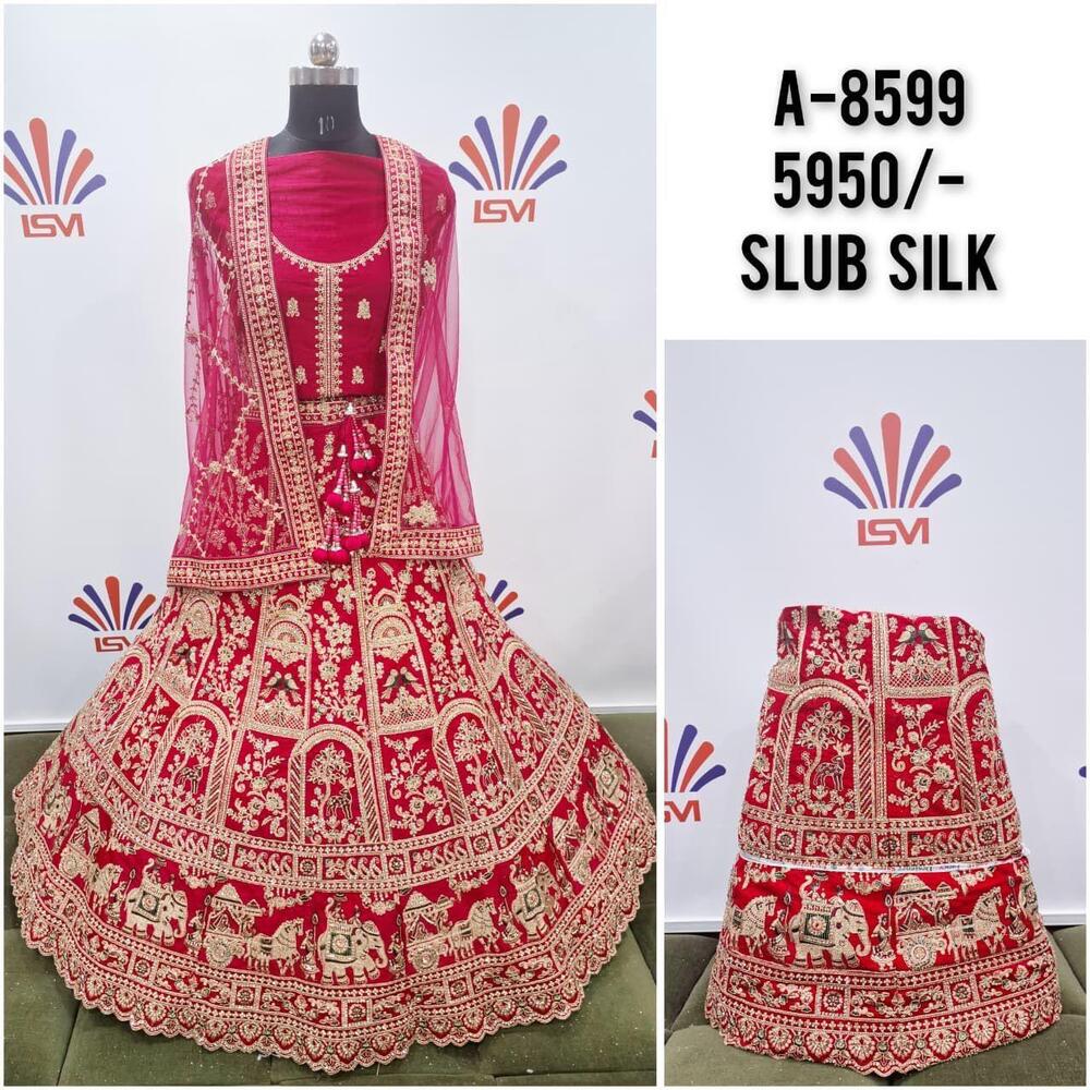 Slub Silk Bridal Lehenga Choli With Beads - Color: Different Available