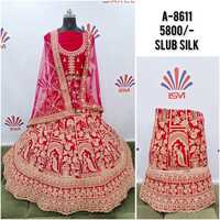 Slub Silk Bridal Lehenga Choli - Color: Different Available
