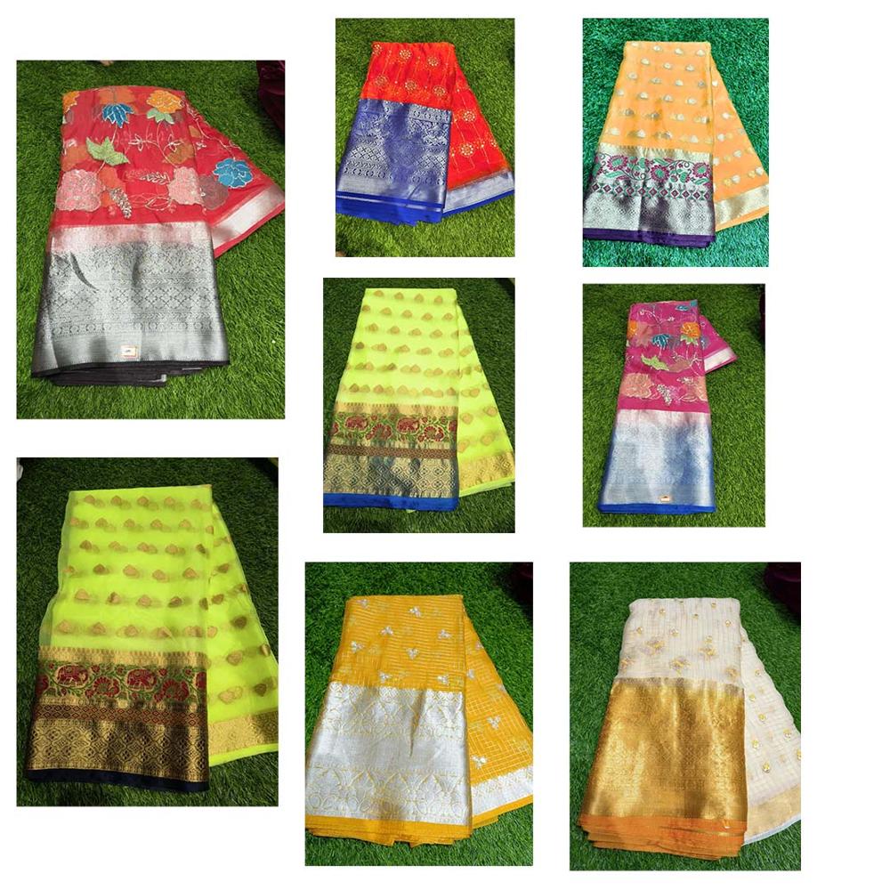 Embroidery Multi Sequence Work Organza Fabric for Lehenga