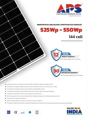 Aps Mono 525Wp - 550Wp 144 Cell Solar Penal - Color: Blue