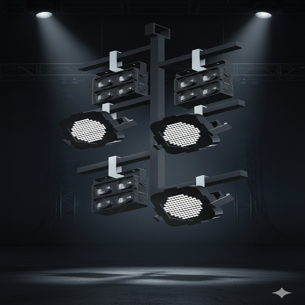 Auditorium Modular Wired Fixed Heavy Duty Vertical Stage Lighting Bar System - Color: Black