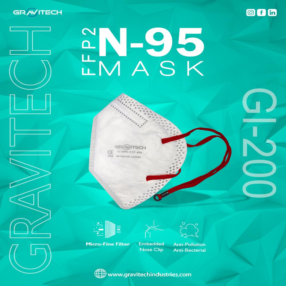 Gi-200 N95 Face Mask - Lightweight Less Than 15g, Standard Size, White | Protection Against Pm 2.5 Dust, Soft Headbands, Foam Lining For Comfort