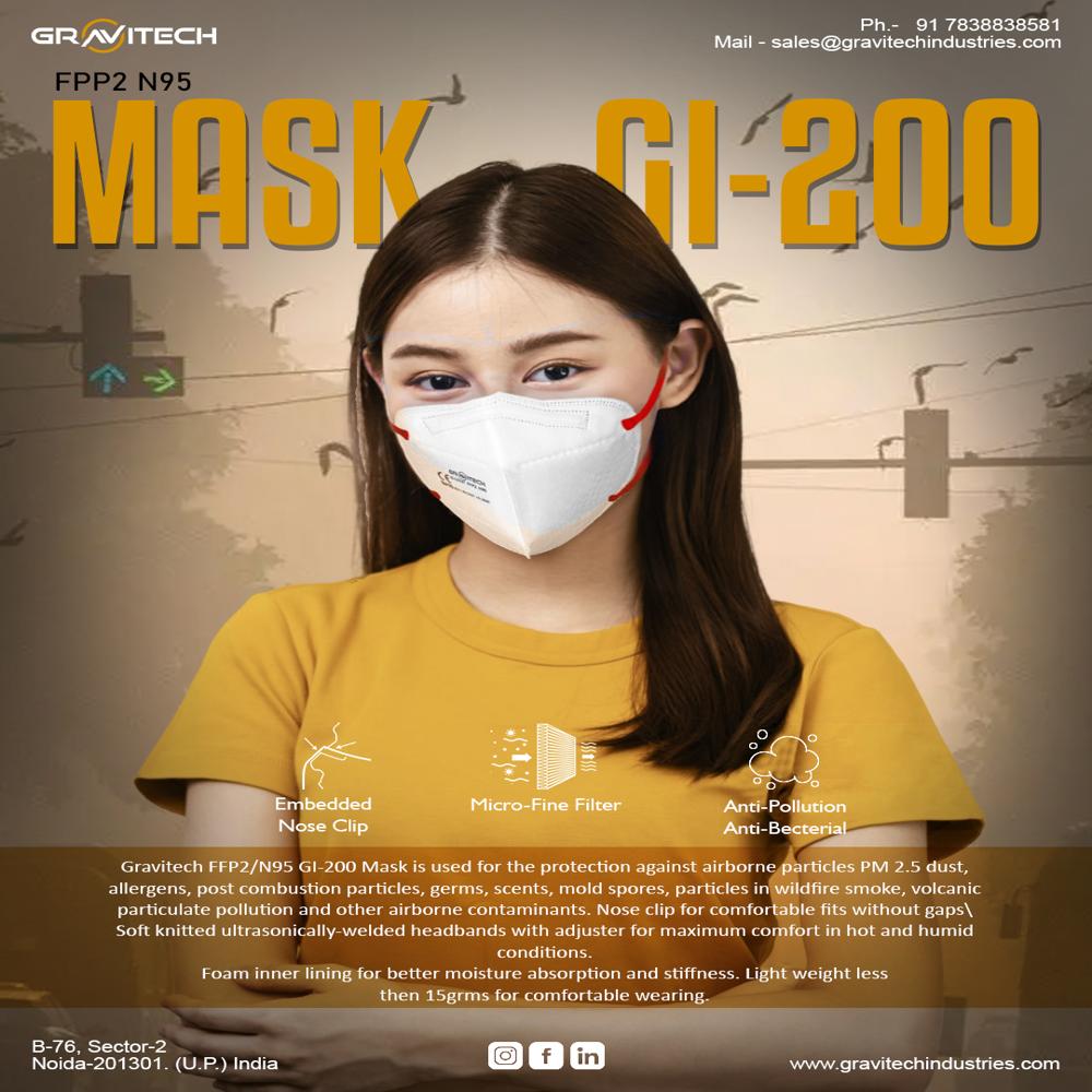 Gi-200 N95 Face Mask - Lightweight Less Than 15g, Standard Size, White | Protection Against Pm 2.5 Dust, Soft Headbands, Foam Lining For Comfort