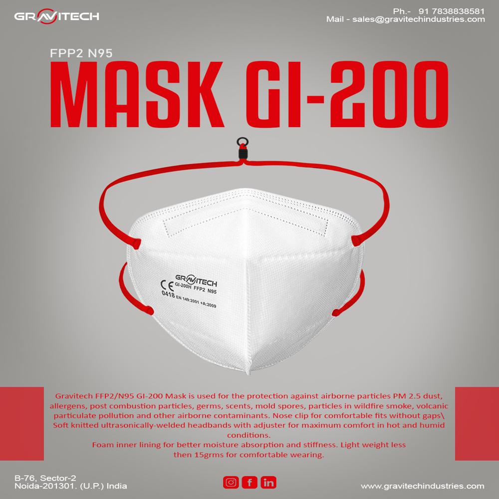 Gi-200 N95 Face Mask - Lightweight Less Than 15g, Standard Size, White | Protection Against Pm 2.5 Dust, Soft Headbands, Foam Lining For Comfort