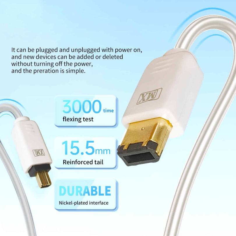 Mx Firewire Ieee 1394 4 Pin Male To Ieee 1394 6 Pin Male Cord   1.5 Meters - Color: Black